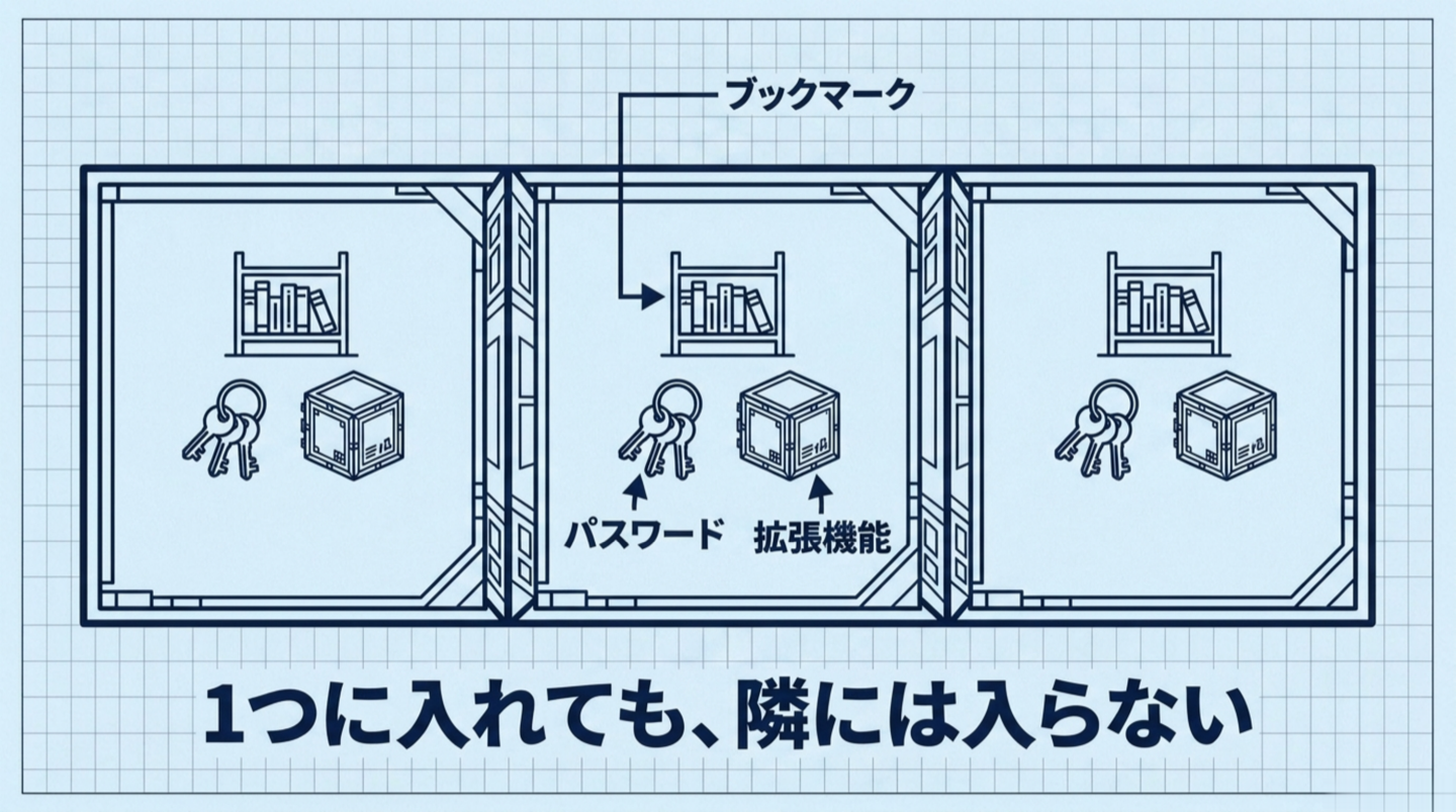 プロファイルは別々の世界。拡張もそれぞれの中に