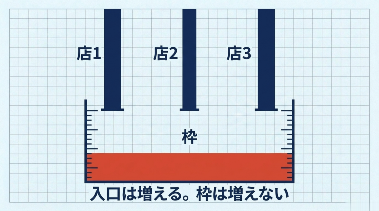 入口は3つ、枠は1つ