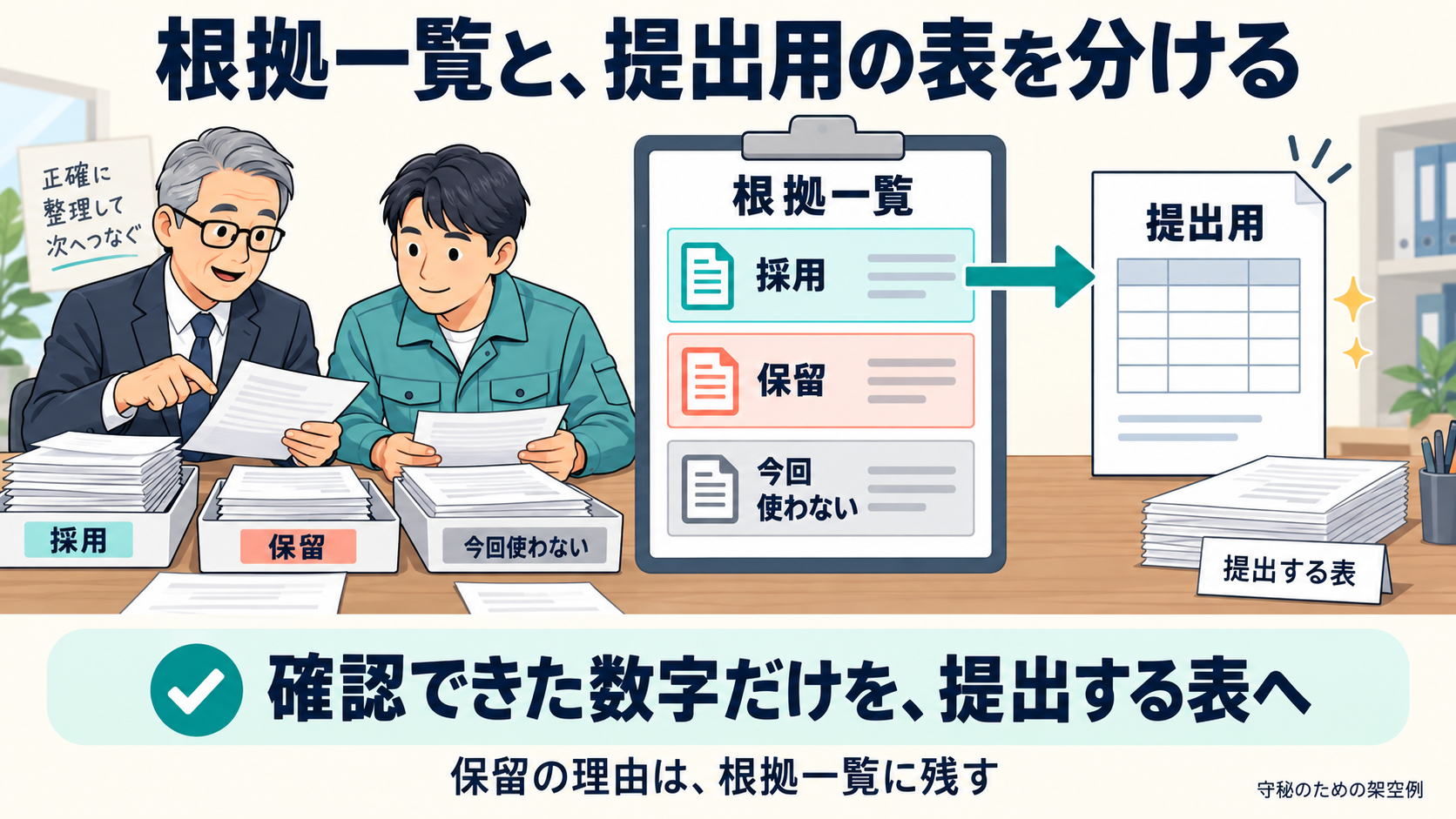 根拠一覧と提出用の表を分ける